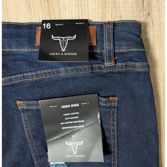 NWT Lucky & Blessed Blue Jeans Size 16 Flare Fit Distressed Stretch Slimming - Picture 4 of 12
